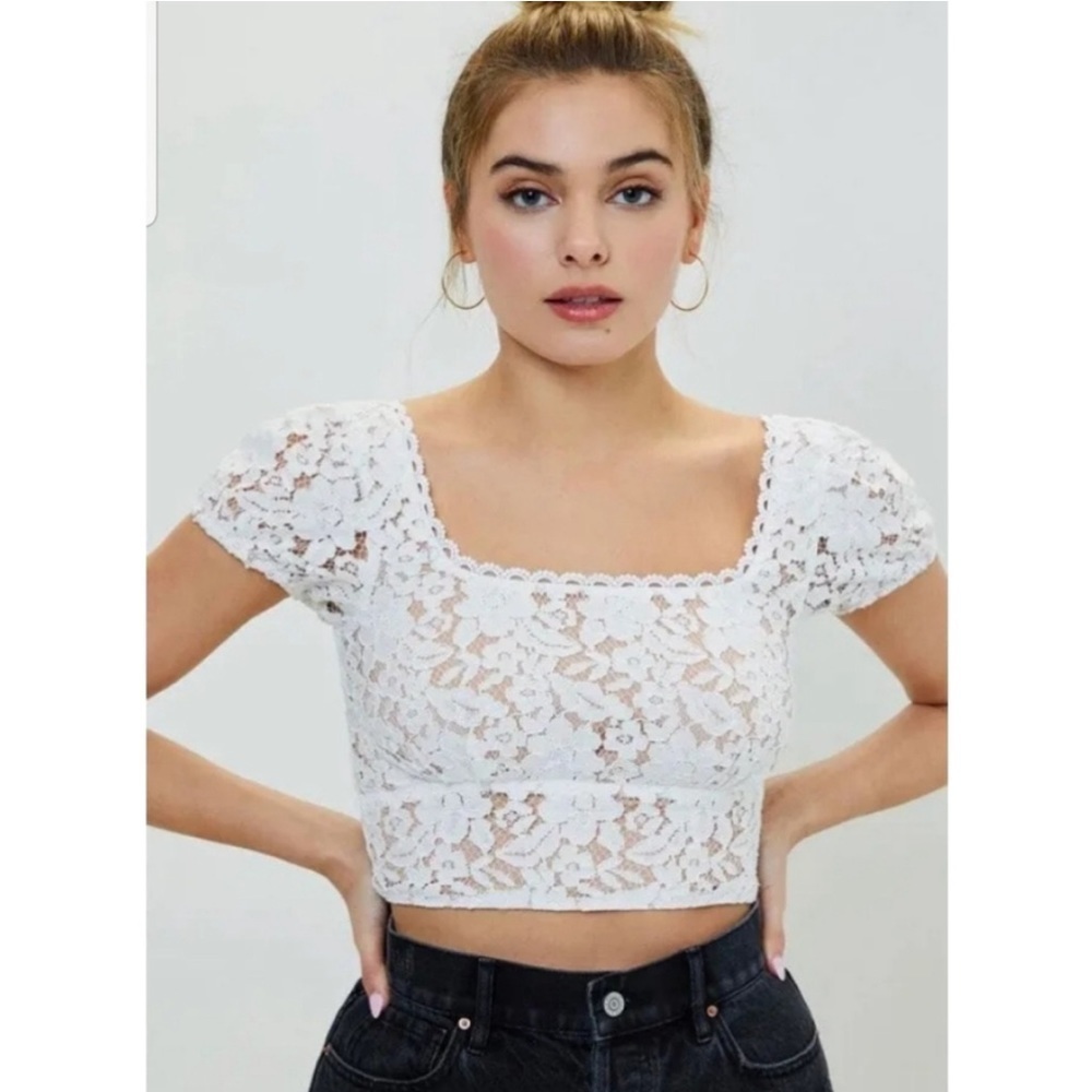 NWT LOTTIE MOSS Pacsun Milkmaid Puff Lace Crop Top
